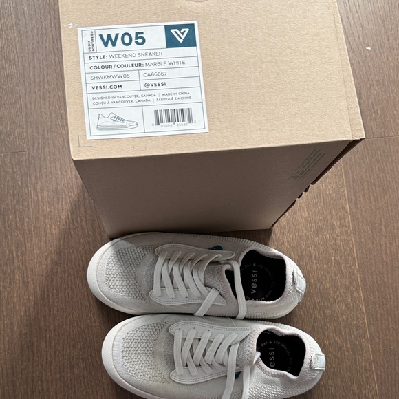 Vessi White Knit Sneakers with Teal Accents - Picture 6 of 7